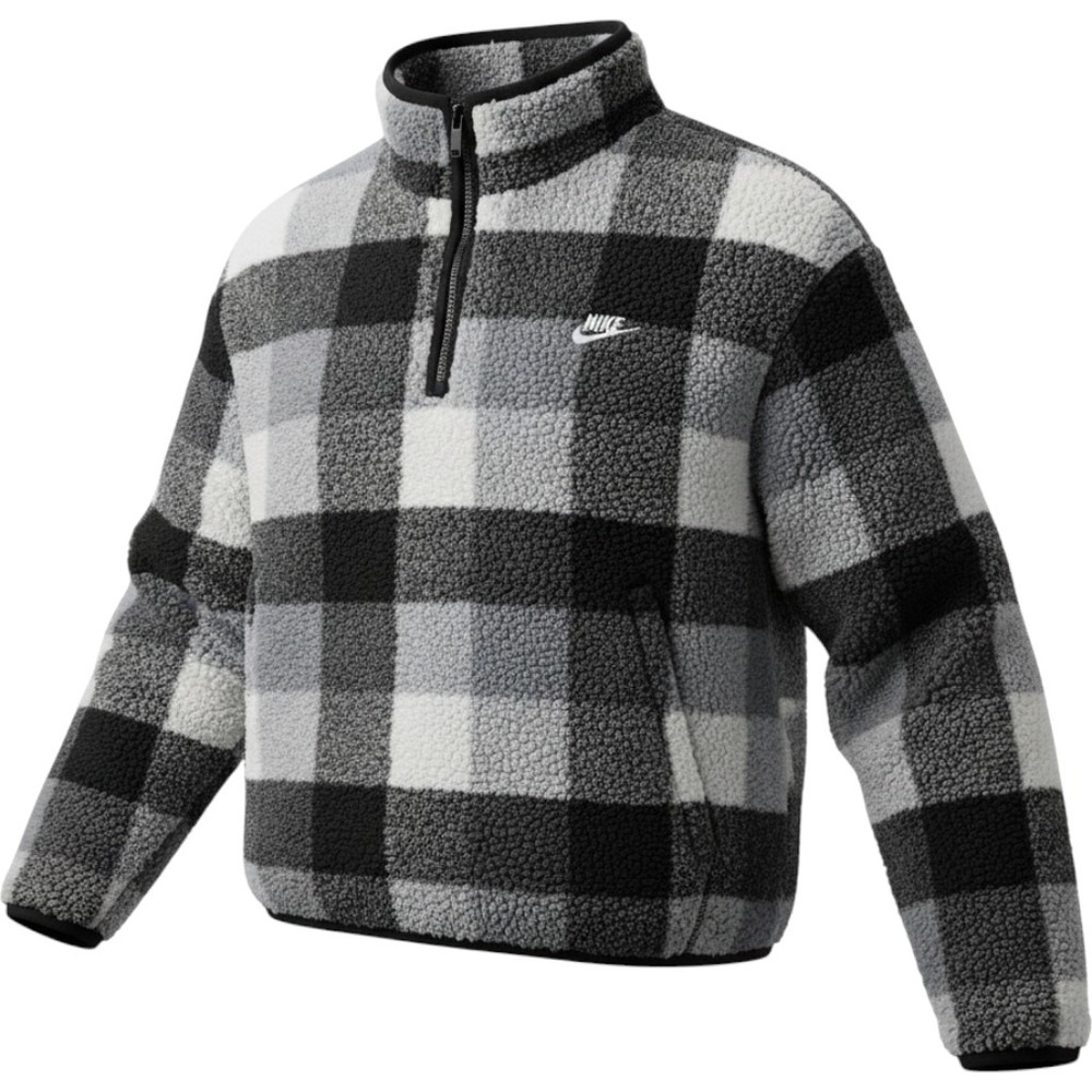 Nike Sportswear Club Fleece+ Men's 1/2-Zip Sherpa Plaid Jacket FZ0896-010 M